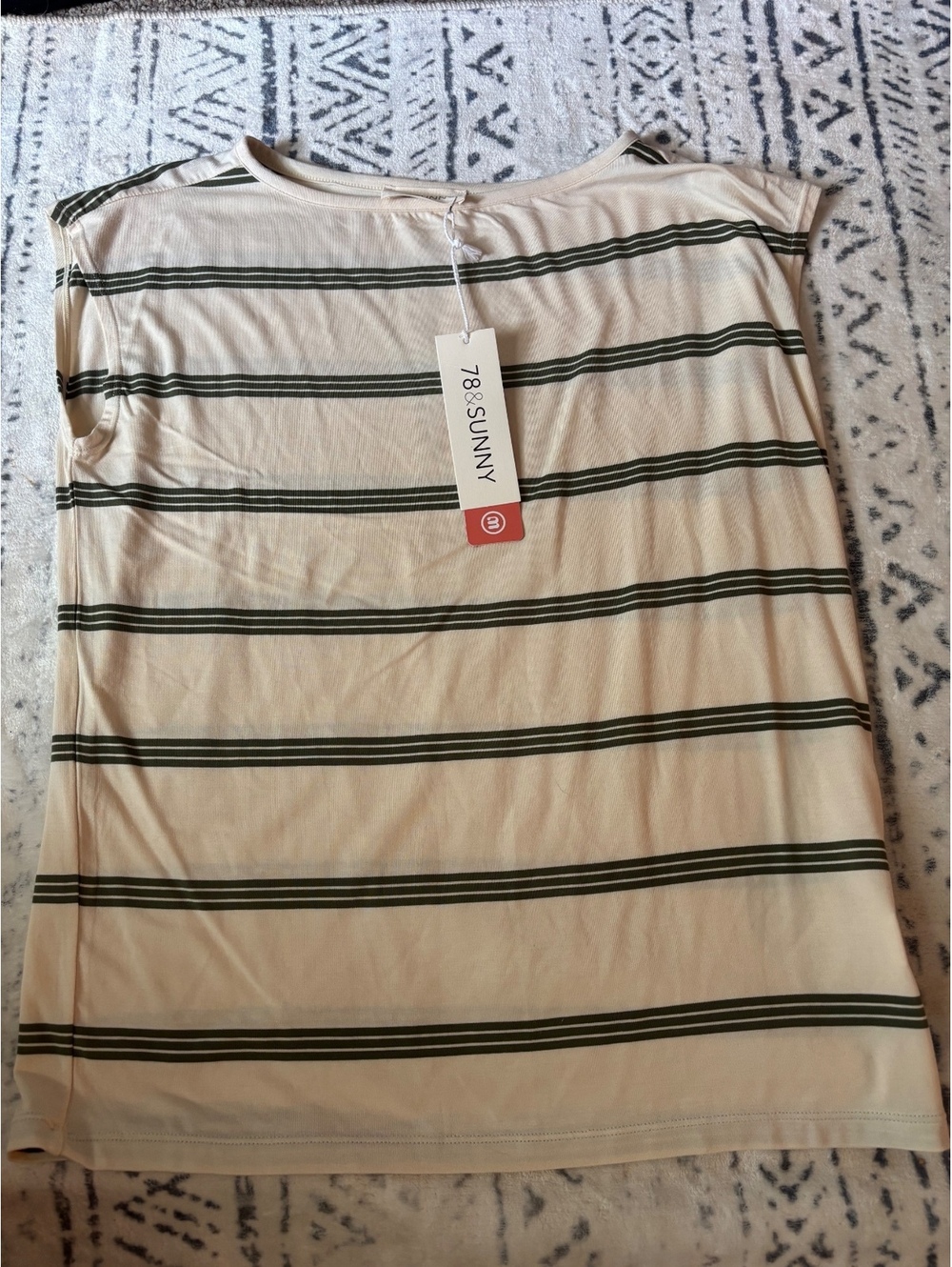78&SUNNY Striped Sleeveless Top in Beige and Green, Size Small